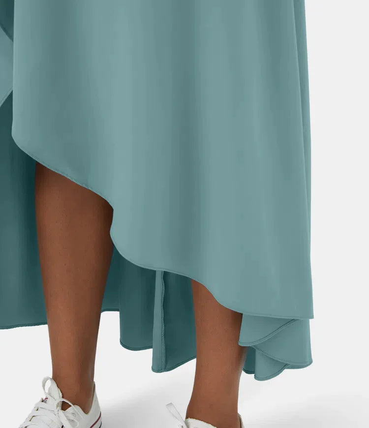 Φούστα 2 σε 1, Γρήγορο Στέγνωμα, Casual, Μίντι με Ψηλή Μέση και Χαμηλό Βολάν-GR