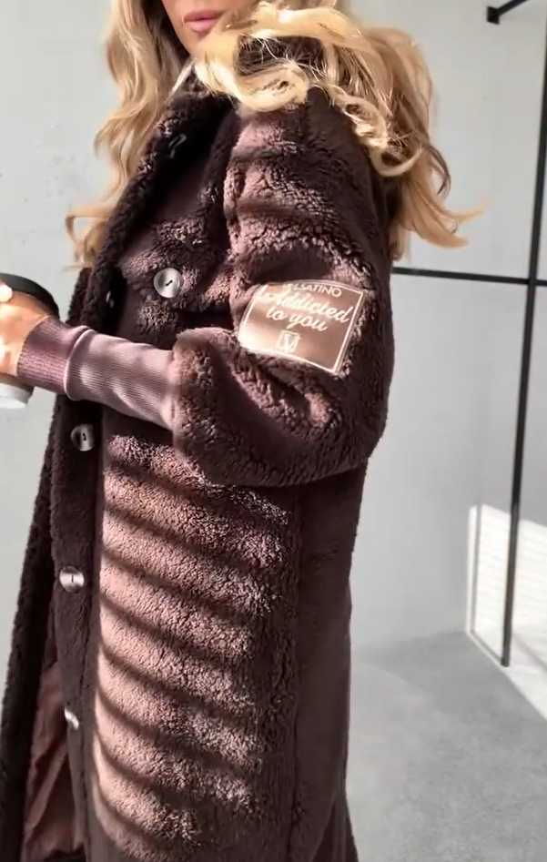 Γυναικείο ζεστό παλτό με κουκούλα και κουμπιά, πλεκτό και μακρυμάνικο γούνινο μπουφάν-GR