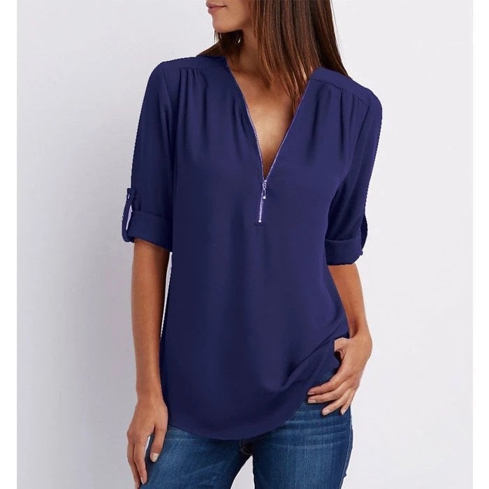 Bluza velike velikosti s 3/4 rokavi in zadrgo-SI