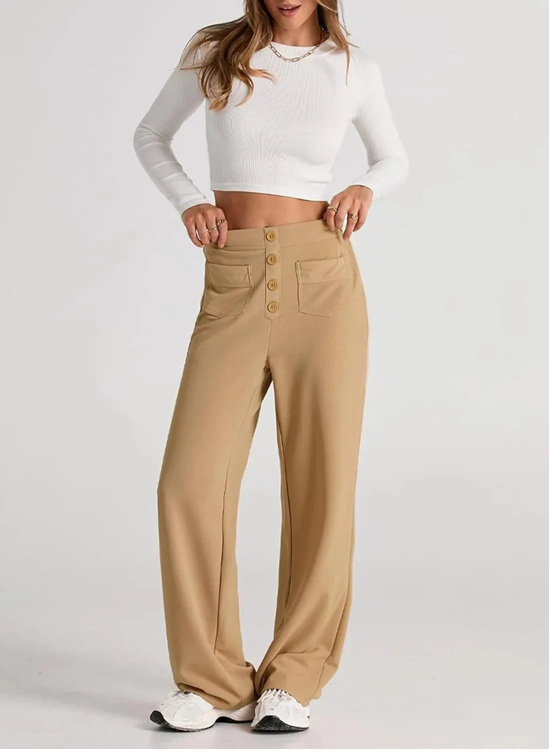 Ψηλόμεσο ελαστικό παντελόνι ελεύθερου χρόνου-GR