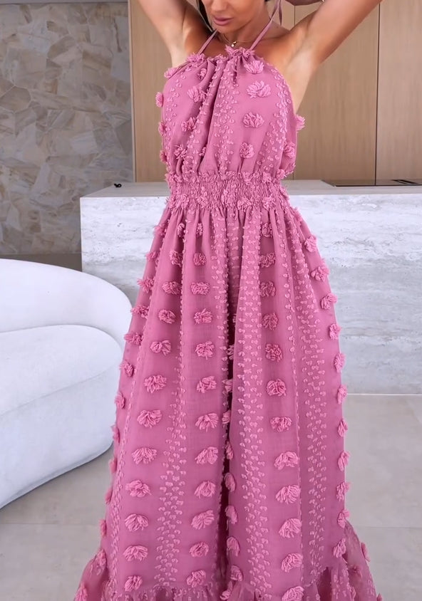 Καλοκαιρινό γυναικείο μοντέρνο φόρεμα με ανοιχτή πλάτη και μεγάλο σκίσιμο-GR