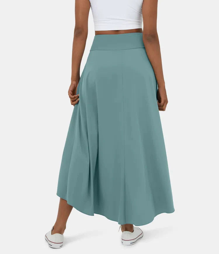 Φούστα 2 σε 1, Γρήγορο Στέγνωμα, Casual, Μίντι με Ψηλή Μέση και Χαμηλό Βολάν-GR