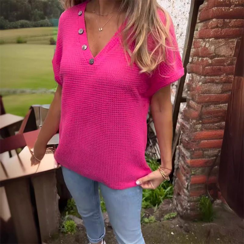 Ženski eleganten top s kratkimi rokavi in koničastim izrezom-SI