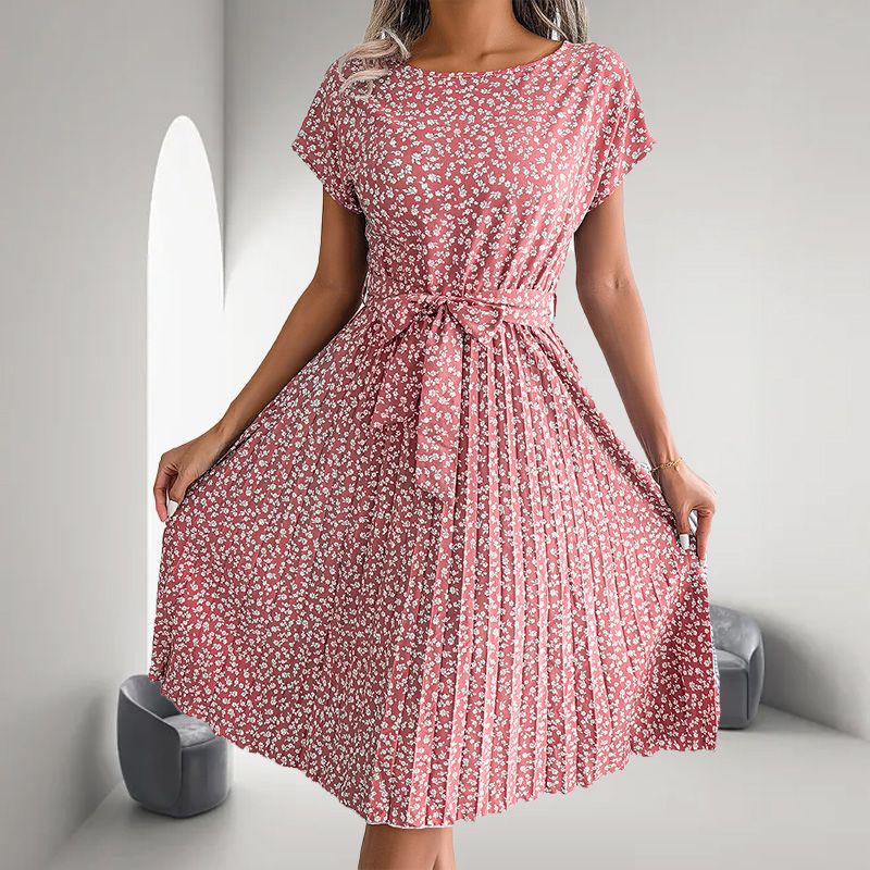 🎁2025 m. karštas vasaros išpardavimas🎁 Moteriška gėlėta suknelė trumpomis rankovėmis klostuota👗 (6 spalvos su kišenėmis)-LT