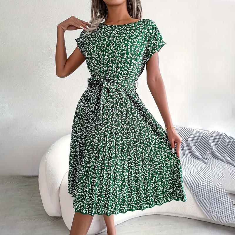 🎁2025 Hot Summer Sale🎁 Γυναικείο φλοράλ κοντομάνικο πλισέ φόρεμα👗 (6 χρώματα με τσέπες)-GR