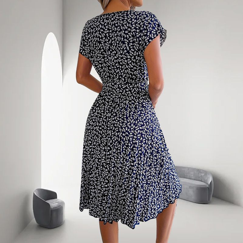 🎁2025 m. karštas vasaros išpardavimas🎁 Moteriška gėlėta suknelė trumpomis rankovėmis klostuota👗 (6 spalvos su kišenėmis)-LT