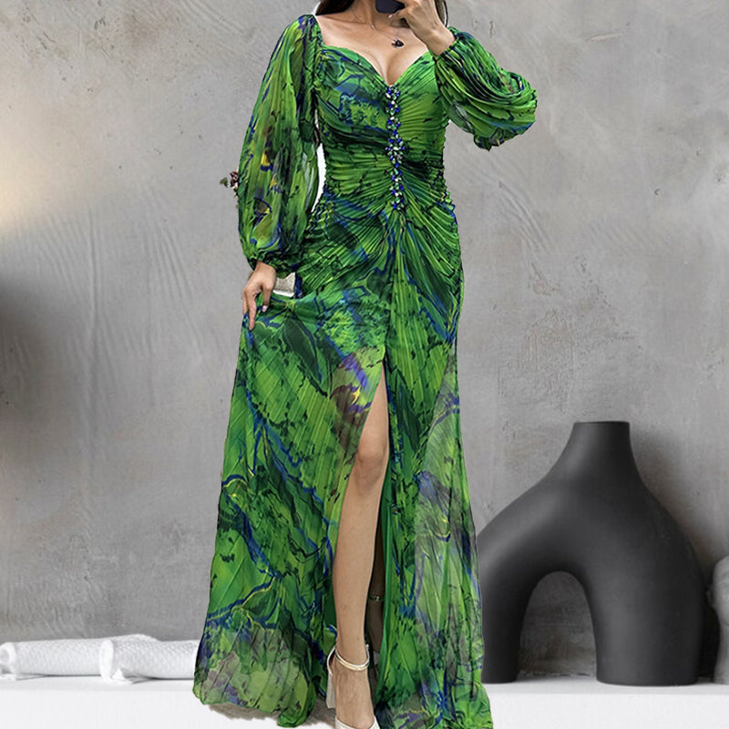 ✨【Slimming Wizard】Γυναικείο φόρεμα χωρίς τιράντες✨ | Ελκυστικός σχεδιασμός χωρίς στράπλες | Πλισέ λεπτομέρειες | Σχισμή με κοψίματα, άνετα μακριά μανίκια-GR