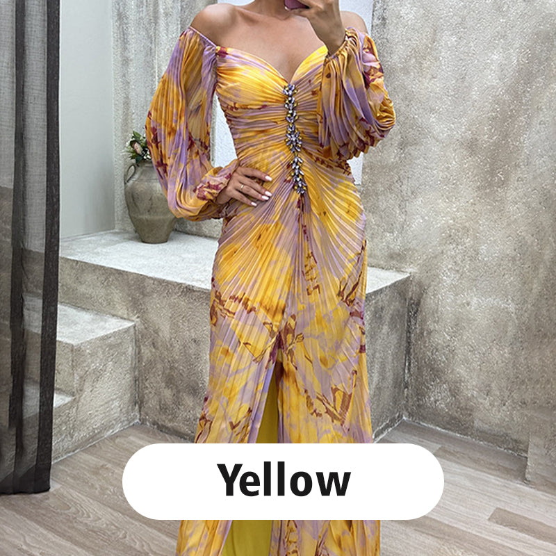 ✨【Slimming Wizard】Γυναικείο φόρεμα χωρίς τιράντες✨ | Ελκυστικός σχεδιασμός χωρίς στράπλες | Πλισέ λεπτομέρειες | Σχισμή με κοψίματα, άνετα μακριά μανίκια-GR