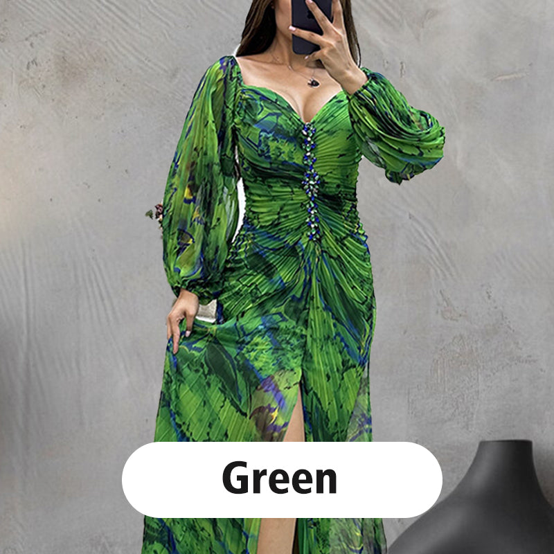 ✨【Slimming Wizard】Γυναικείο φόρεμα χωρίς τιράντες✨ | Ελκυστικός σχεδιασμός χωρίς στράπλες | Πλισέ λεπτομέρειες | Σχισμή με κοψίματα, άνετα μακριά μανίκια-GR