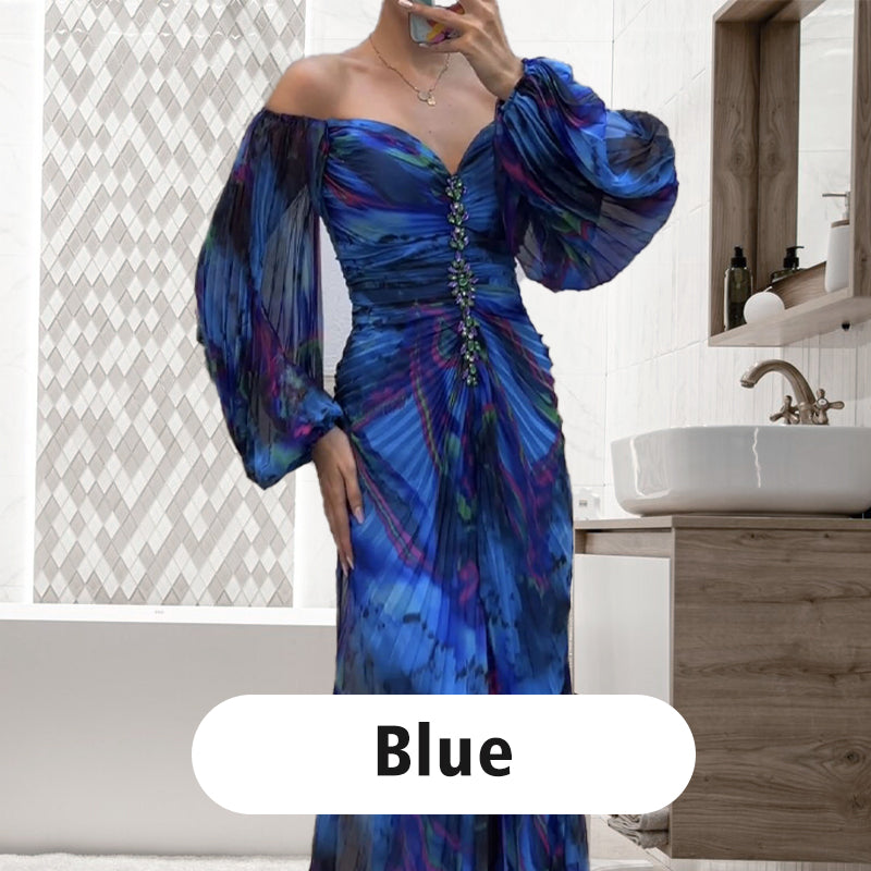 ✨【Slimming Wizard】Γυναικείο φόρεμα χωρίς τιράντες✨ | Ελκυστικός σχεδιασμός χωρίς στράπλες | Πλισέ λεπτομέρειες | Σχισμή με κοψίματα, άνετα μακριά μανίκια-GR