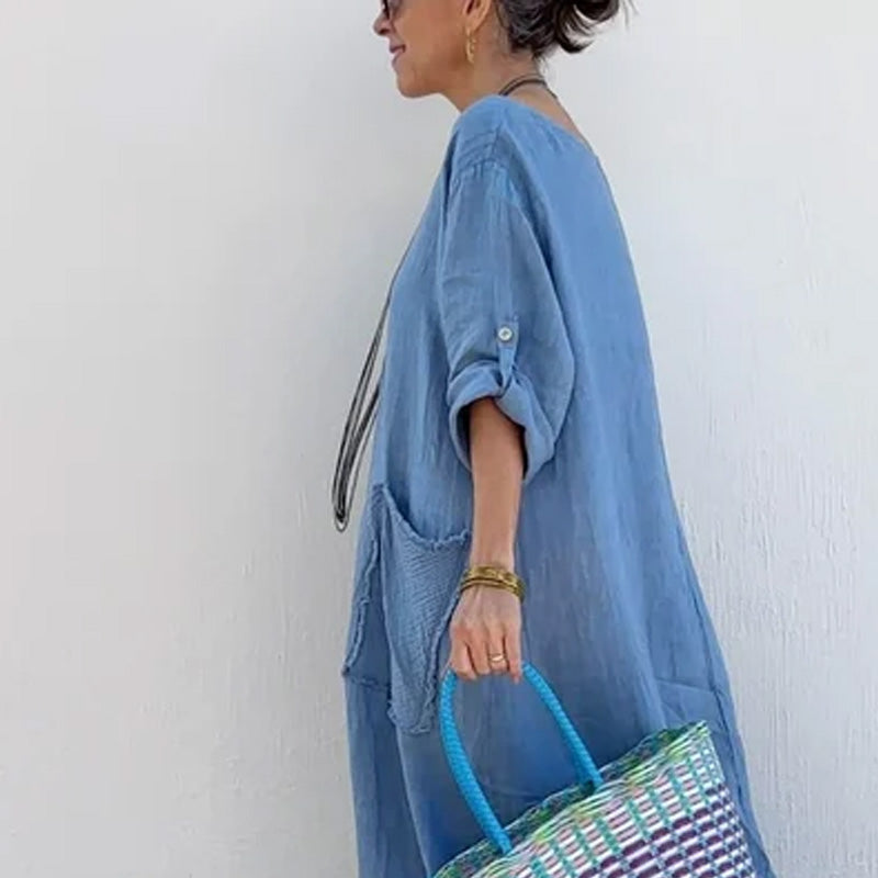 💕Dolga obleka iz patchwork bombaža in lanu-SI