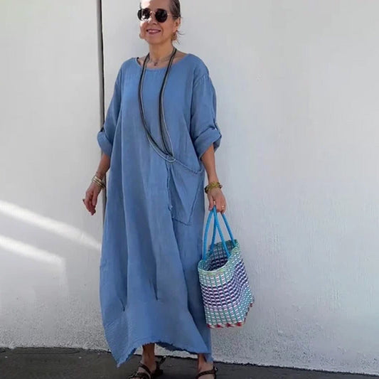 💕Dolga obleka iz patchwork bombaža in lanu-SI