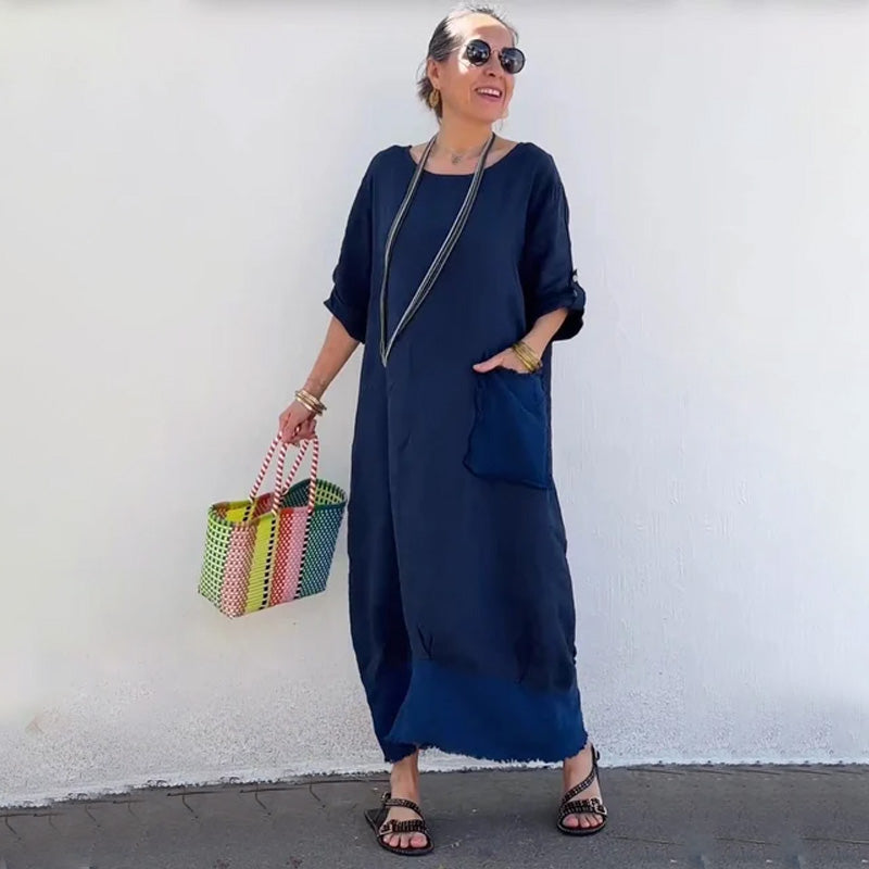 💕Dolga obleka iz patchwork bombaža in lanu-SI