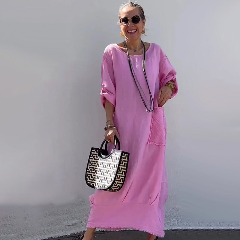 💕Dolga obleka iz patchwork bombaža in lanu-SI