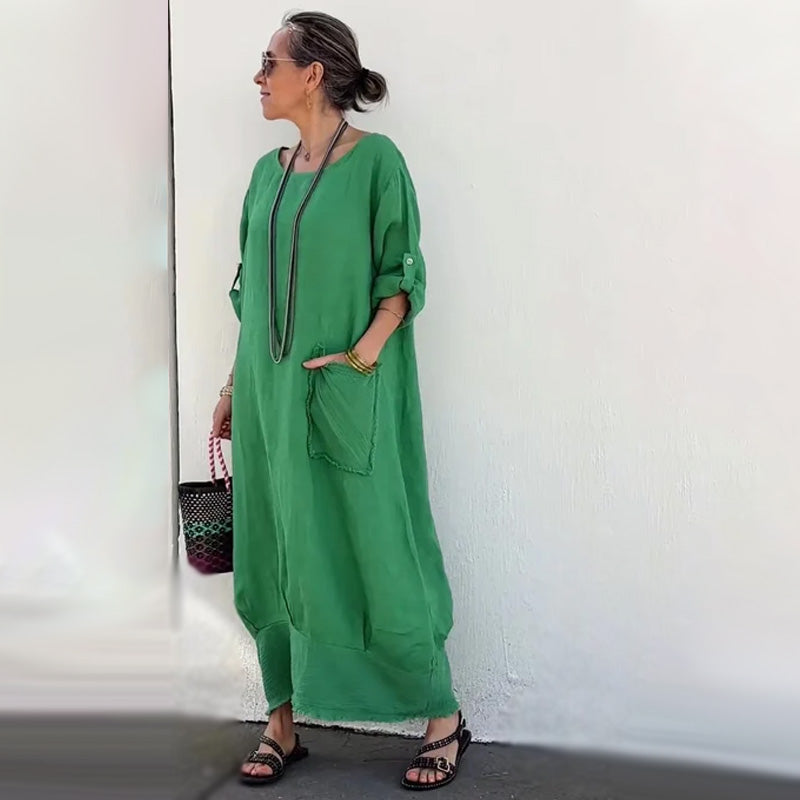 💕Dolga obleka iz patchwork bombaža in lanu-SI