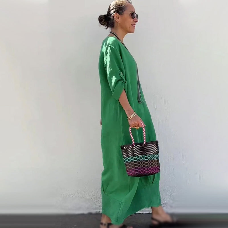 💕Dolga obleka iz patchwork bombaža in lanu-SI