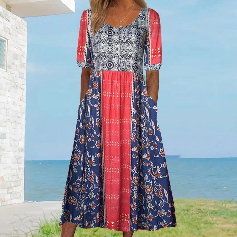 🌸Elegantiška moteriška suknelė su boho raštu-LT