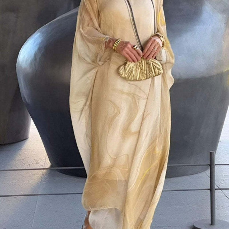 🔥Išpardavimas🔥Elegantiška šifono suknelė su marmuro raštu-LT