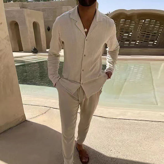 🌴Ανδρικό μινιμαλιστικό σετ δύο τεμαχίων από βαμβάκι και λινό-GR