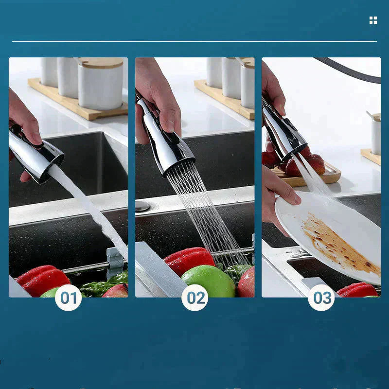 🔥720° περιστρεφόμενη κεφαλή ψεκασμού για βρύση κουζίνας με 3 λειτουργίες-GR