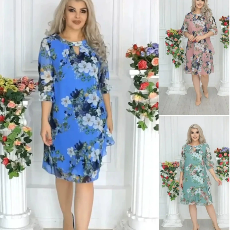 💝Ženska obleka s cvetličnim potiskom do kolen-SI