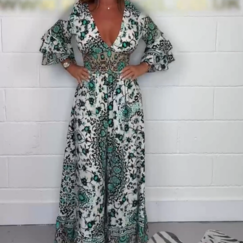 S-5XL🥰Moteriškas kombinezonas su raštu ir V formos iškirpte-LT