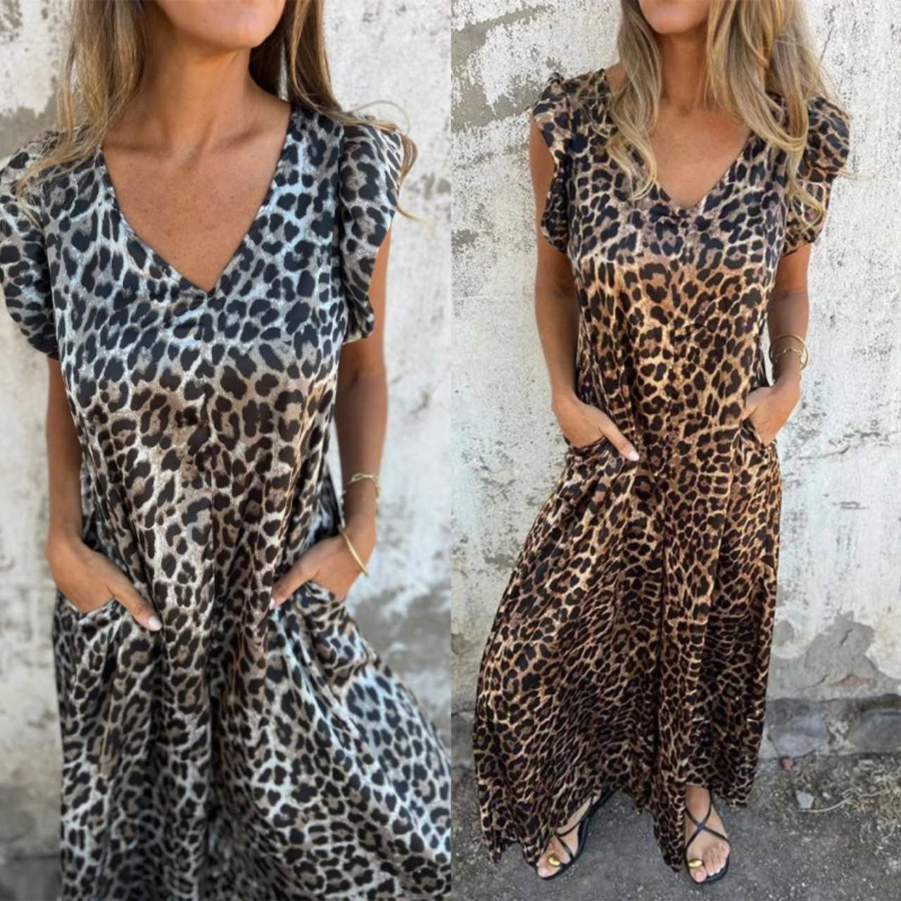 ✨ Novedad 2025 Vestido de mujer con escote en V y estampado de leopardo-ES