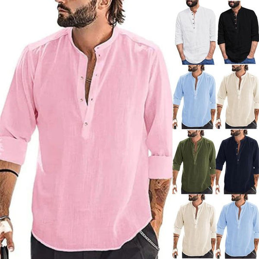 Ανδρικό μακρυμάνικο πουκάμισο από βαμβακερό λινό 2025-GR