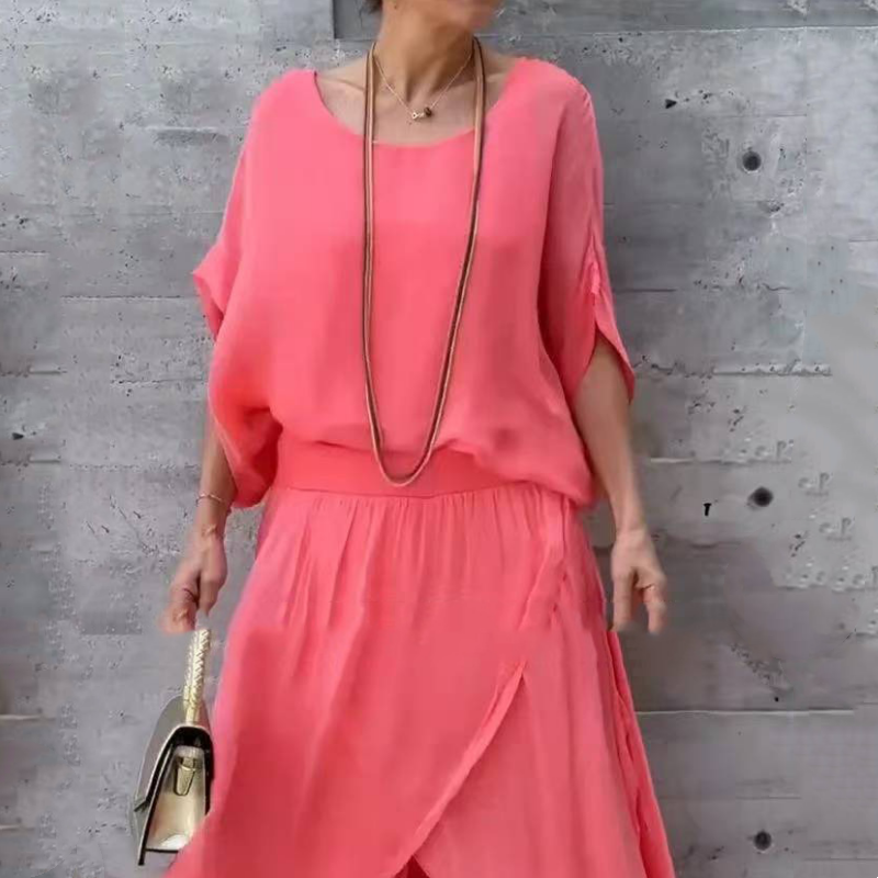 Παντελόνι σιφόν με ανοιχτό τοπ και φαρδύ πόδι, σετ 2 τεμαχίων-GR