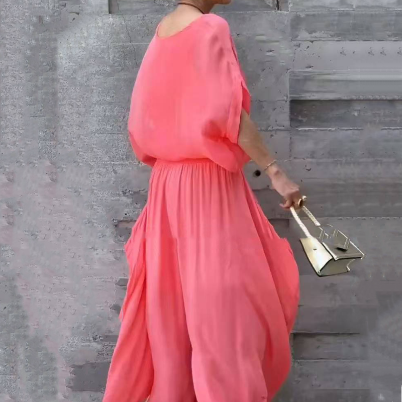 Παντελόνι σιφόν με ανοιχτό τοπ και φαρδύ πόδι, σετ 2 τεμαχίων-GR