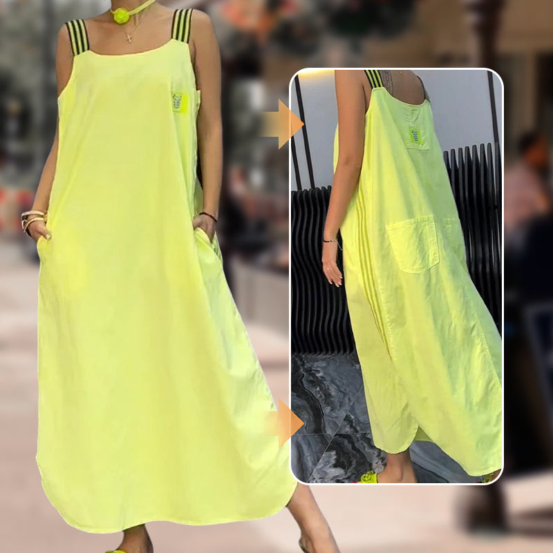 Φαρδύ μάξι φόρεμα με τιράντες και τσέπες-GR