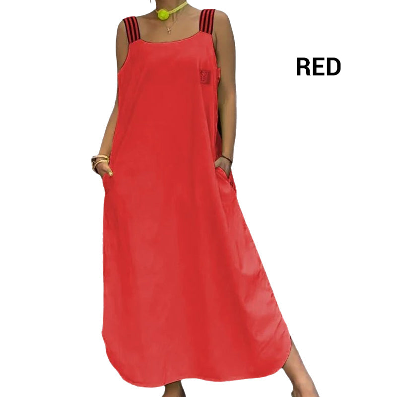 Φαρδύ μάξι φόρεμα με τιράντες και τσέπες-GR