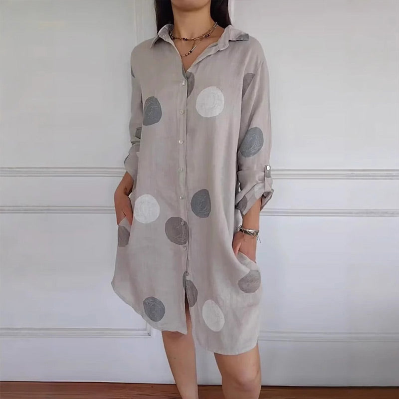 φόρεμα πουκάμισου μεγάλου μεγέθους με τσέπες και πουά-GR