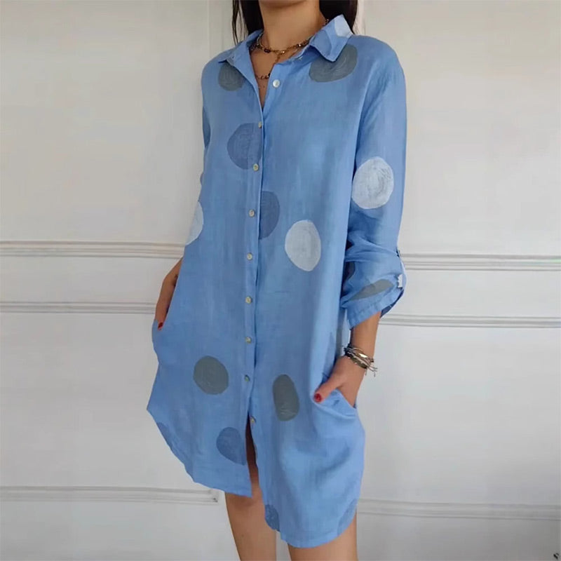 φόρεμα πουκάμισου μεγάλου μεγέθους με τσέπες και πουά-GR