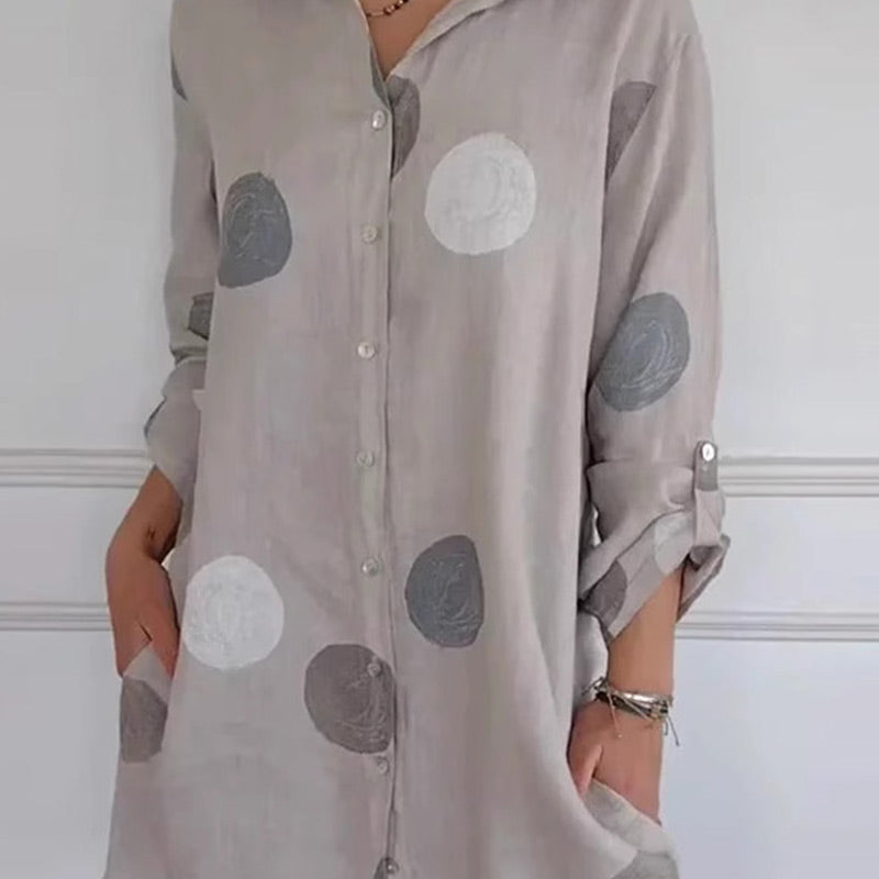 φόρεμα πουκάμισου μεγάλου μεγέθους με τσέπες και πουά-GR