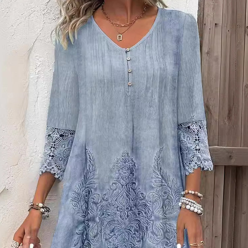 Κομψό γυναικείο φόρεμα με μισό μανίκι και βαθιά λαιμόκοψη-GR