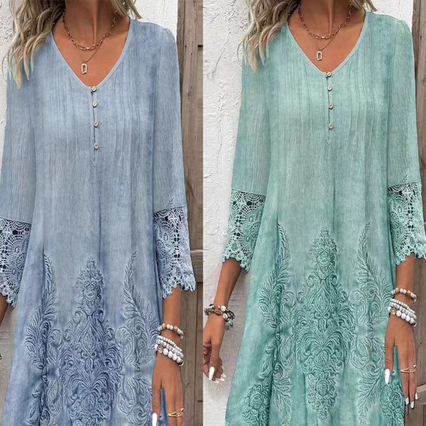 Κομψό γυναικείο φόρεμα με μισό μανίκι και βαθιά λαιμόκοψη-GR