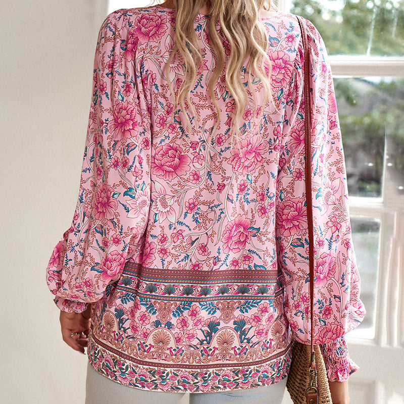 【S-2XL】🌺Γυναικείο μακρυμάνικο μπλουζάκι με στάμπα V λαιμόκοψης-GR