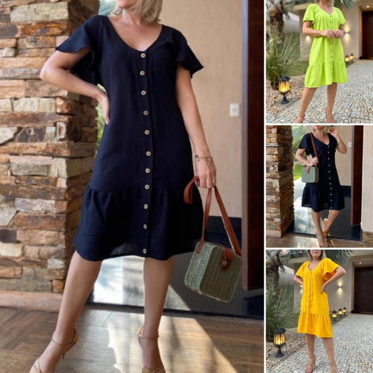 🥰 Laisva suknelė su sagomis-LT