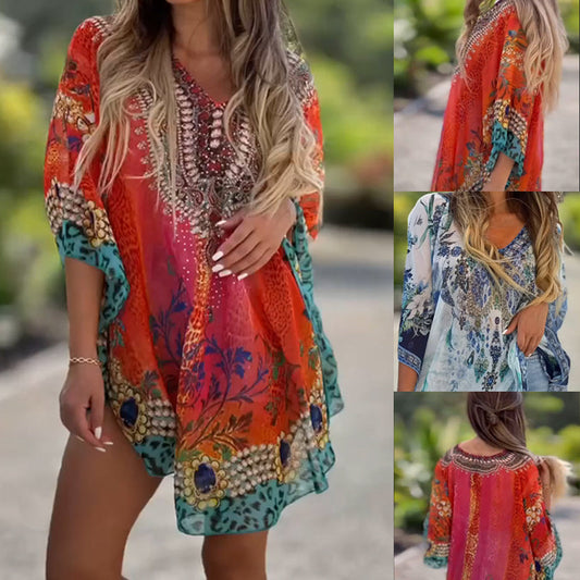 [S-5XL]🥰Češka ohlapna asimetrična obleka z V-izrezom-SI