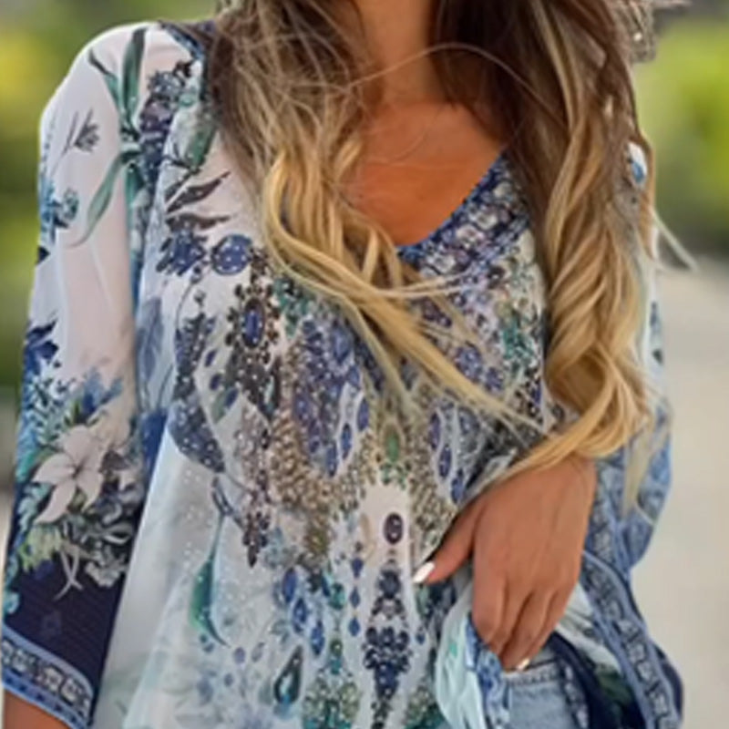 [S-5XL]🥰 Τσεχικό φαρδύ ασύμμετρο φόρεμα με λαιμόκοψη V-GR