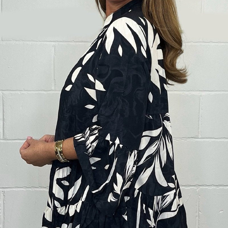 🌷 Μπλουζάκι με λουλουδάτο βολάν μανίκι με βολάν-GR