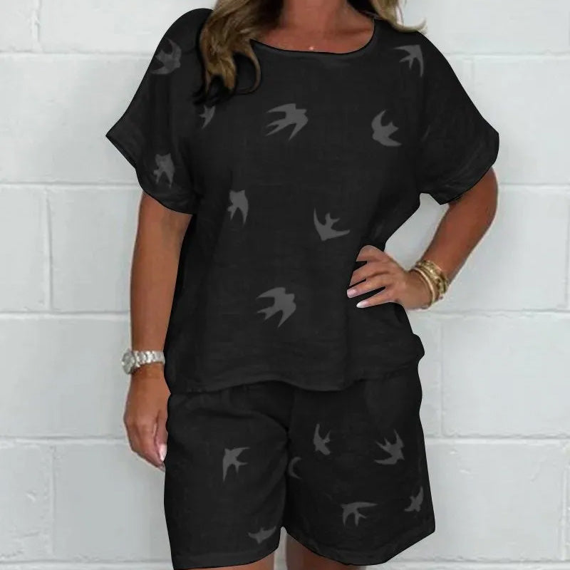 🌸 Patogus laisvalaikio margintas kostiumas trumpomis rankovėmis【S-3XL】-LT