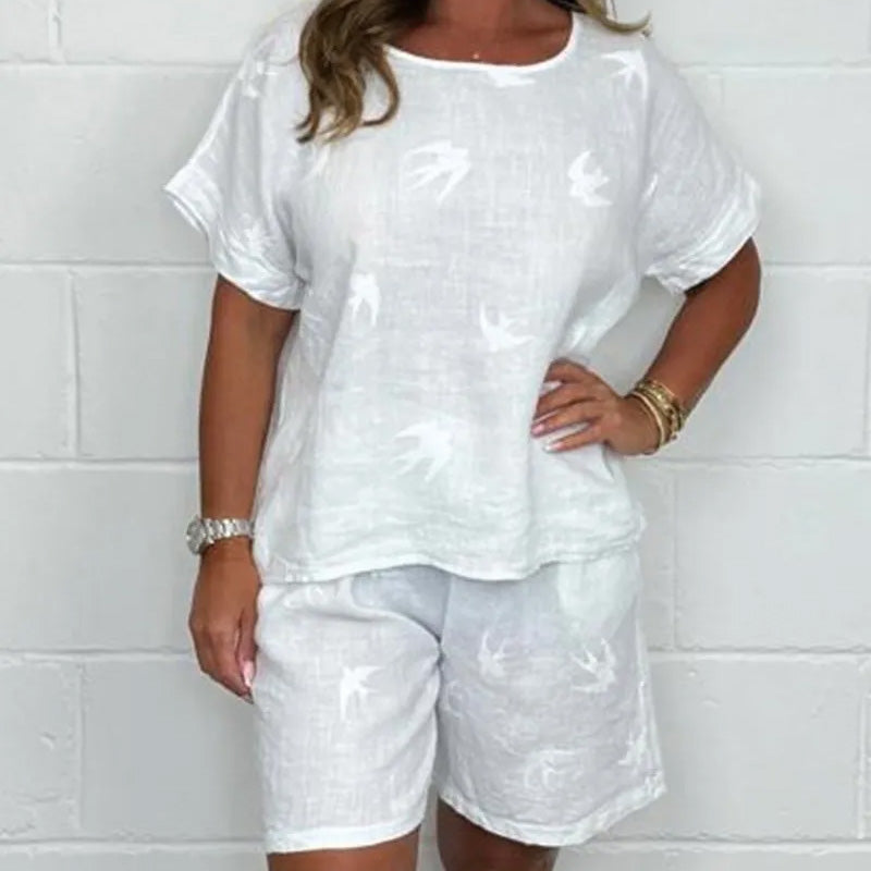 🌸 Patogus laisvalaikio margintas kostiumas trumpomis rankovėmis【S-3XL】-LT