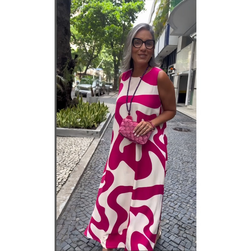 Αμάνικα casual φορέματα μόδας με στρογγυλή λαιμόκοψη-GR