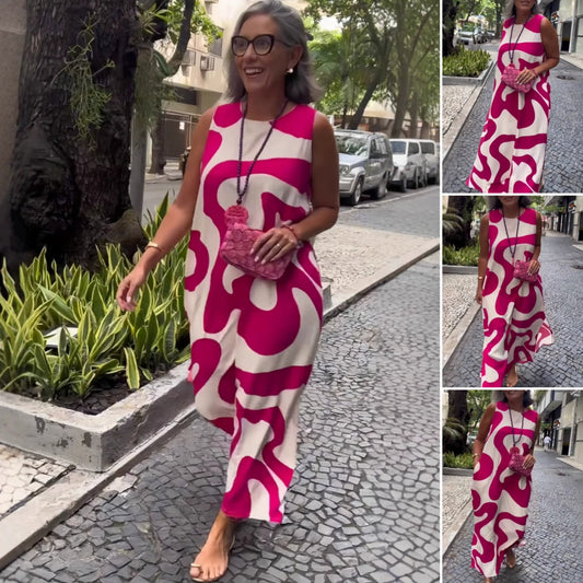 Αμάνικα casual φορέματα μόδας με στρογγυλή λαιμόκοψη-GR