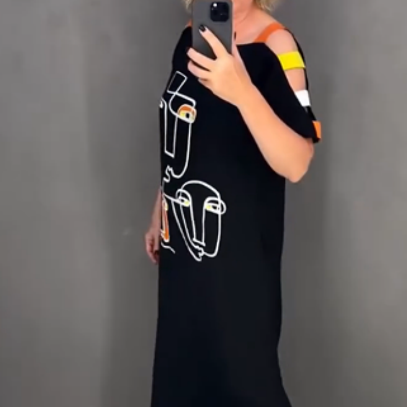 🍂Madinga moteriška suknelė trumpomis rankovėmis su raštu-LT