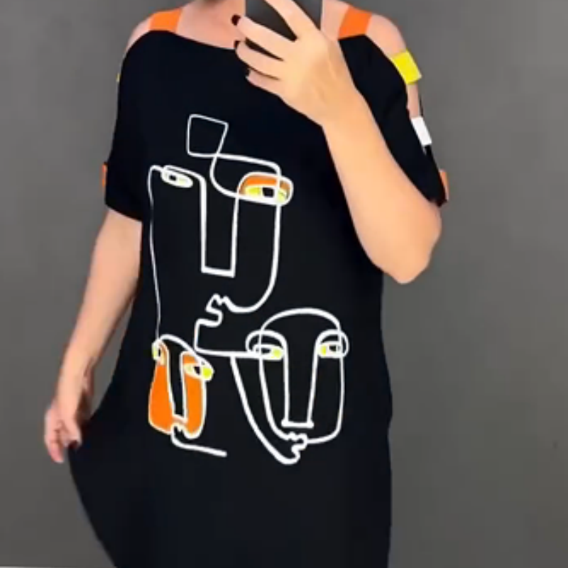 🍂Madinga moteriška suknelė trumpomis rankovėmis su raštu-LT