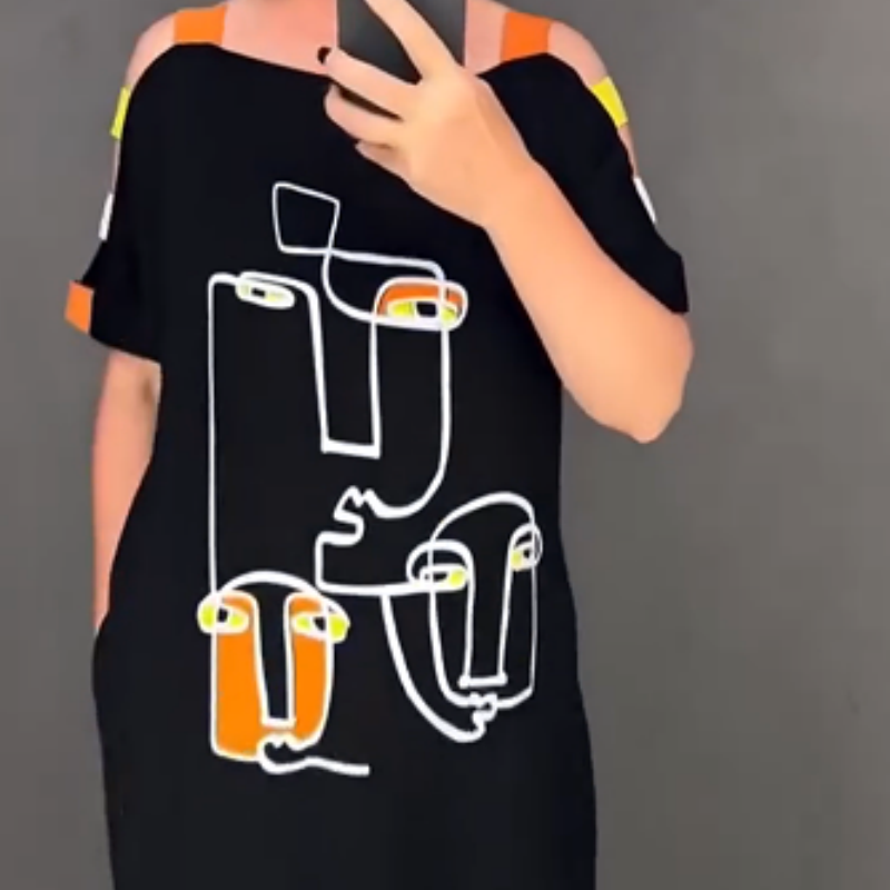 🍂Madinga moteriška suknelė trumpomis rankovėmis su raštu-LT