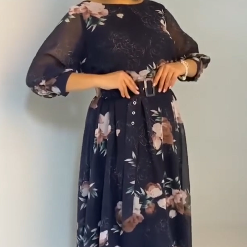 【S-4XL】🌺 Φόρεμα με στρογγυλή λαιμόκοψη και ζώνη-GR